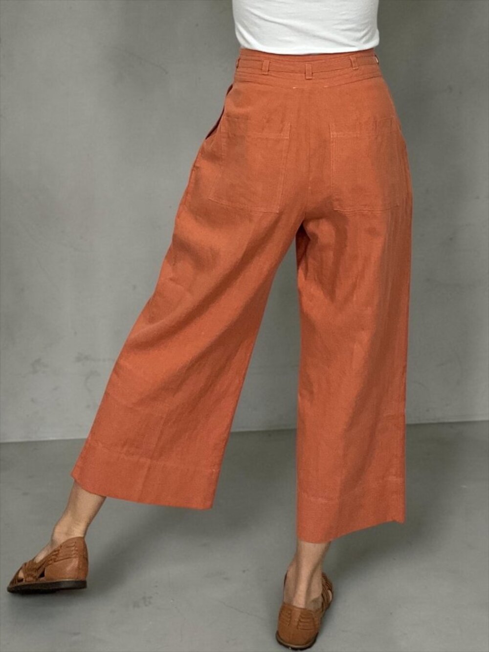 Anthropologie En Saison Jasper Pant XS Coral Wide Leg High Rise Belted - Picture 3 of 16